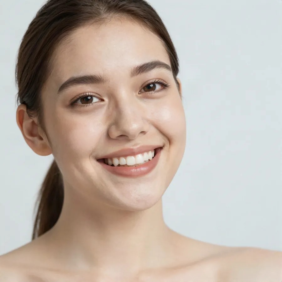 Mujer joven sonriendo con dientes sanos