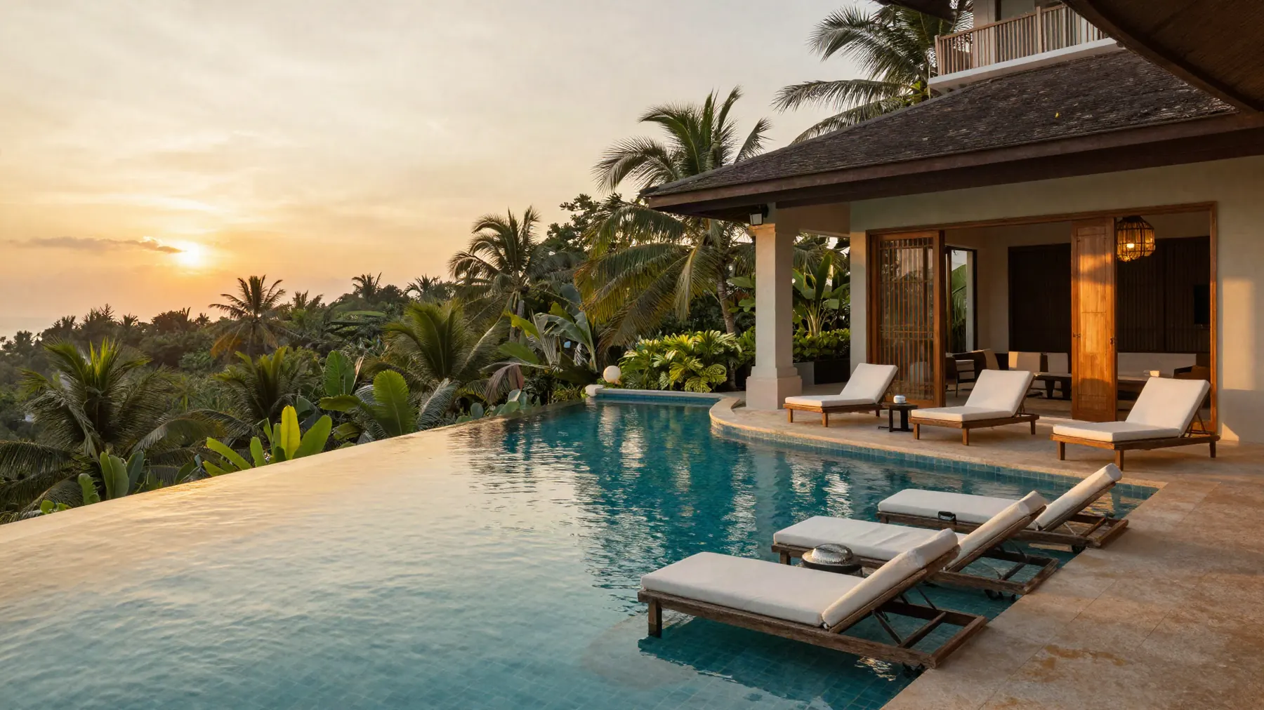 Sitio para hotel: piscina al atardecer