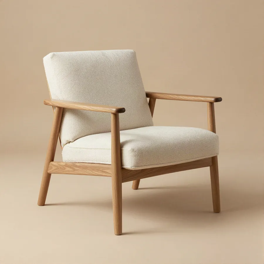 Silla de roble con tapizado en bouclé crema